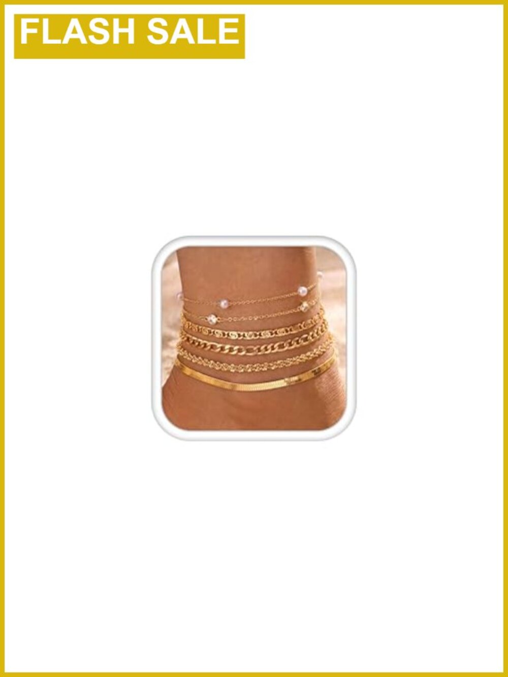 Waterproof Anklets for Women Set of 6, 14K Gold Plated Stainless Steel
